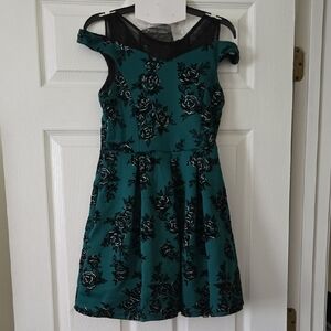 Elegant Teal and Black Floral Kids Dress